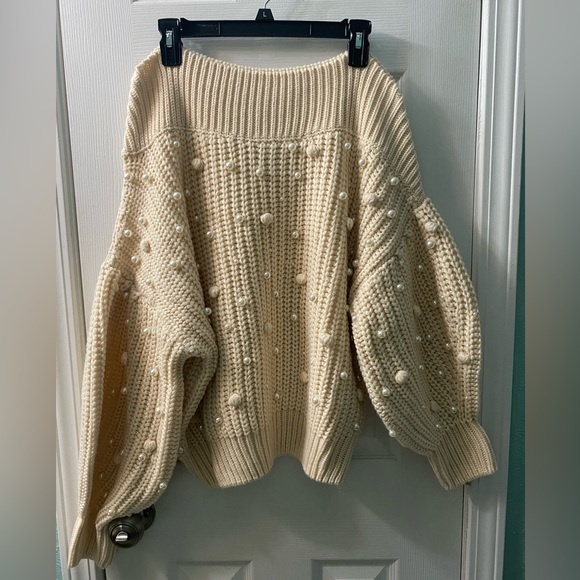 Sachin & Babi Kit Beaded Shaker Stitch One-Shoulder Sweater in Ivory - Picture 5 of 9